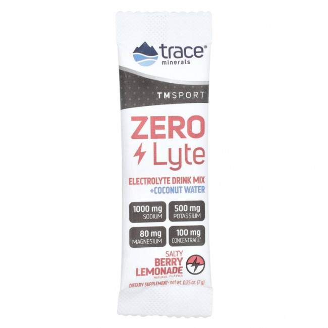Trace Minerals ®, TM Sport, ZeroLyte, смесь для приготовления напитков с электролитами, соленый ягодный лимонад, 30 пакетиков по 7 г (0,25 унции)