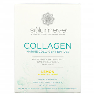 Solumeve, пептиды коллагена с витамином C и гиалуроновой кислотой, со вкусом лимона, 30 пакетиков по 5,37 г (0,19 унции) Solumeve, пептиды коллагена с витамином C и гиалуроновой кислотой, со вкусом лимона, 30 пакетиков по 5,37 г (0,19 унции)