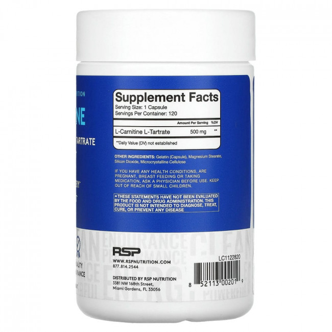 RSP Nutrition, L-карнитин, коррекция веса, 500 мг, 120 капсул RSP Nutrition, L-карнитин, коррекция веса, 500 мг, 120 капсул