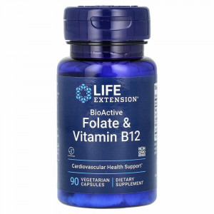 Life Extension, биоактивные фолат и витамин B12, 90 вегетарианских капсул Life Extension, биоактивные фолат и витамин B12, 90 вегетарианских капсул