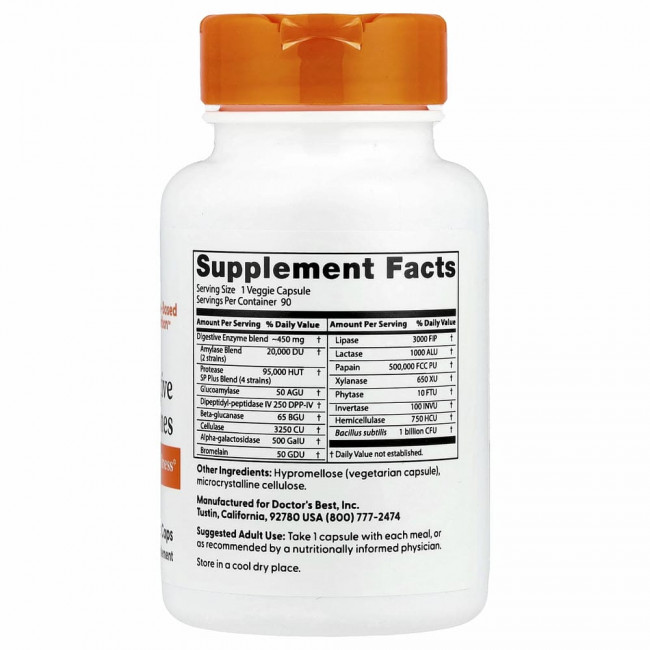 Doctor's Best, пищеварительные ферменты, 90 вегетарианских капсул