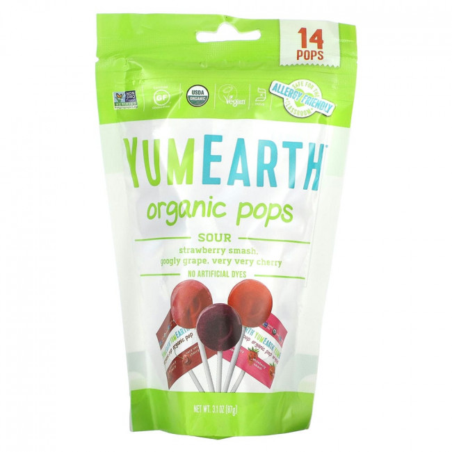 YumEarth, Органические кислые леденцы, ассорти вкусов, 14 леденцов, 85 г (3 унции) YumEarth, Органические кислые леденцы, ассорти вкусов, 14 леденцов, 85 г (3 унции)