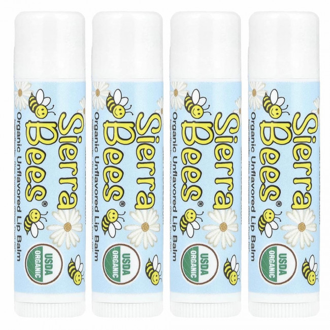Sierra Bees, Органические бальзамы для губ, без вкуса, 4 шт. в упаковке, 0,15 унции (4,25 г) каждый Sierra Bees, Органические бальзамы для губ, без вкуса, 4 шт. в упаковке, 0,15 унции (4,25 г) каждый