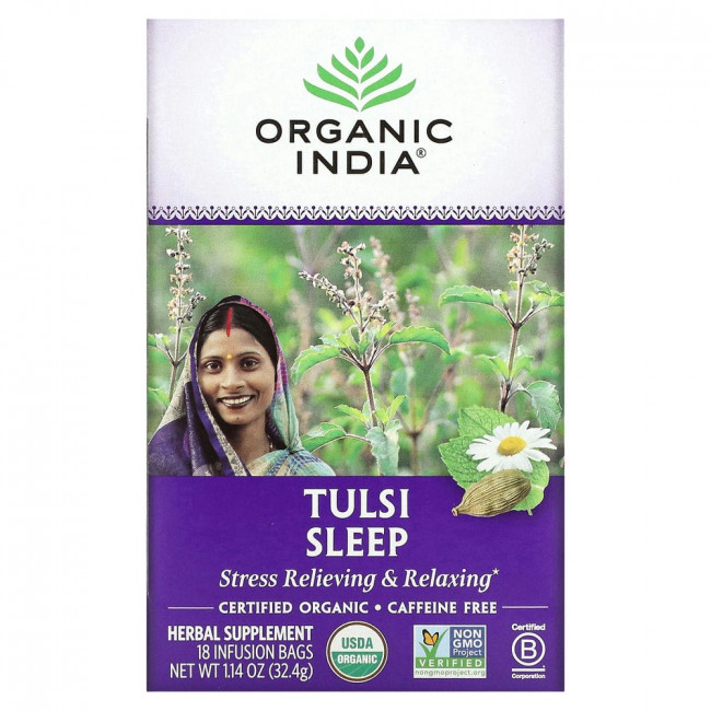 Organic India, Чай с тулси для сна, без кофеина, 18 пакетиков, 32,4 г (1,14 унции) Organic India, Чай с тулси для сна, без кофеина, 18 пакетиков, 32,4 г (1,14 унции)