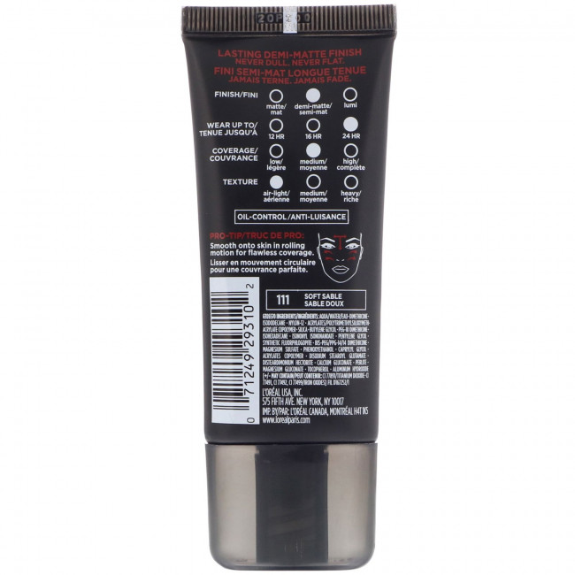L'Oreal, Тональная основа Infallible Pro-Matte, оттенок Soft Sable 111, 30 мл L'Oreal, Тональная основа Infallible Pro-Matte, оттенок Soft Sable 111, 30 мл