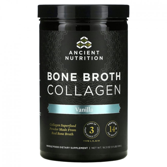 Dr. Axe / Ancient Nutrition, Bone Broth Collagen, ваниль, 519 г (1,1 фунта)