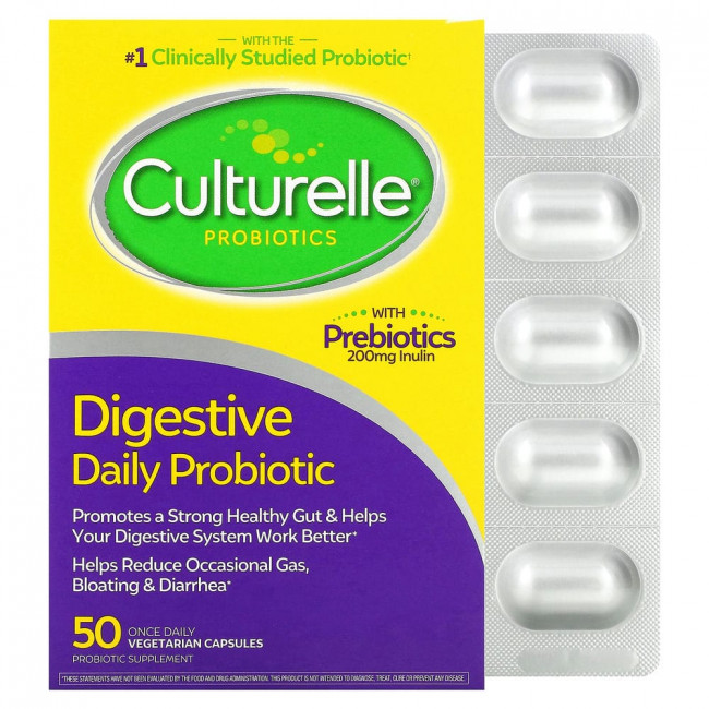 Culturelle, пробиотики, ежедневный пищеварительный пробиотик, 10 миллиардов КОЕ, 50 вегетарианских капсул для приема один раз в день Culturelle, пробиотики, ежедневный пищеварительный пробиотик, 10 миллиардов КОЕ, 50 вегетарианских капсул для приема один раз в день