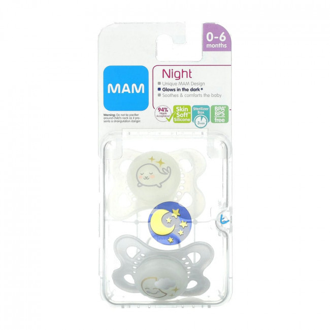 MAM, Night Pacifier, 0-6 Months, 2 Count