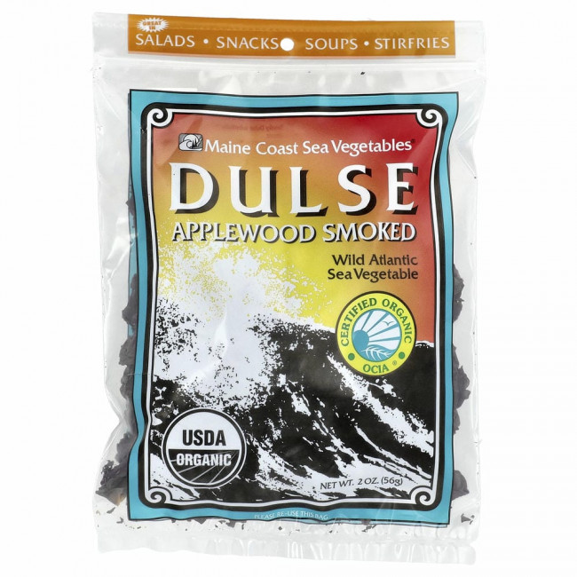 Maine Coast Sea Vegetables, Dulse, с копчением на яблоне, 56 г (2 унции) Maine Coast Sea Vegetables, Dulse, с копчением на яблоне, 56 г (2 унции)