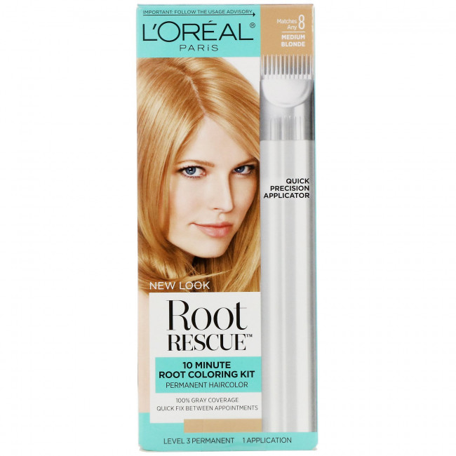 L'Oreal, Комплект для окрашивания корней за 10 минут Root Rescue, оттенок 8 средний блонд, на 1 применение L'Oreal, Комплект для окрашивания корней за 10 минут Root Rescue, оттенок 8 средний блонд, на 1 применение