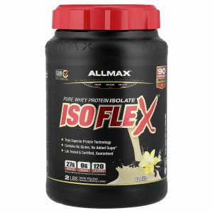 ALLMAX Nutrition, Isoflex, 100%-ный ультрачистый изолят сывороточного белка (ИБС с фильтрацией заряженными ионными частицами), ваниль, 2 фунта (907 г)