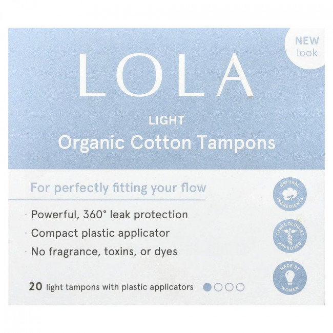 Lola, тампоны из органического хлопка с пластиковыми аппликаторами, легкие, 20 штук.