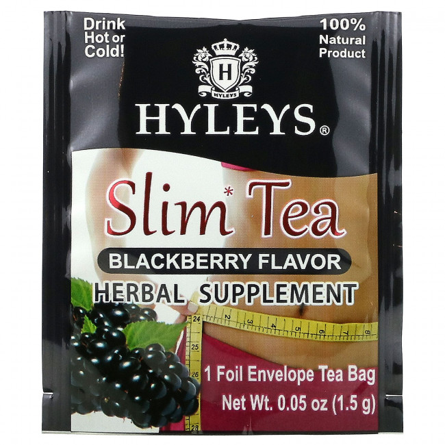 Hyleys Tea, Slim Tea, ежевика, чайные пакетики в фольгированных пакетиках, 37,5 г (1,32 унции) Hyleys Tea, Slim Tea, ежевика, чайные пакетики в фольгированных пакетиках, 37,5 г (1,32 унции)