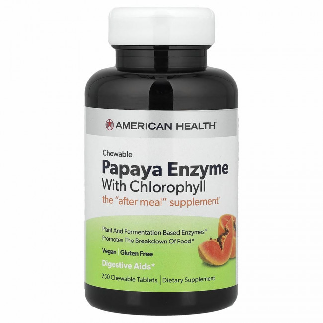 American Health, ферменты папайи с хлорофиллом, 250 жевательных таблеток