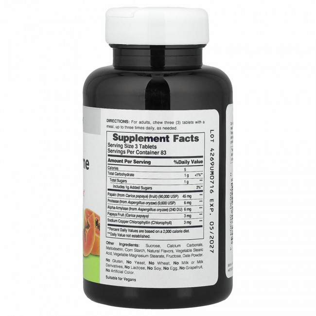 American Health, ферменты папайи с хлорофиллом, 250 жевательных таблеток