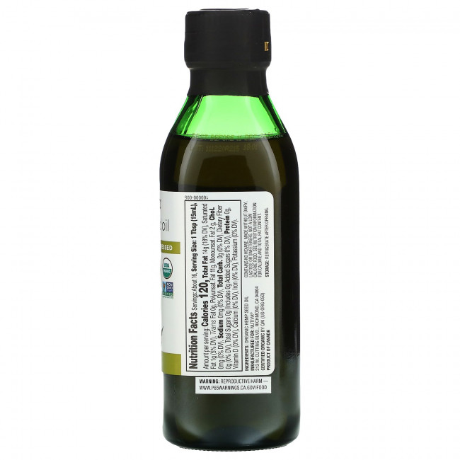 Nutiva, органическое масло семян конопли, холодного отжима, 236 мл (8 жидк. унции)