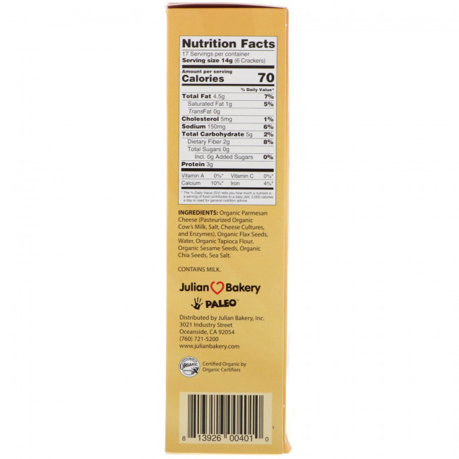 Julian Bakery, крекеры Primal Thin, органический пармезан, 238 г (8,4 унции) Julian Bakery, крекеры Primal Thin, органический пармезан, 238 г (8,4 унции)
