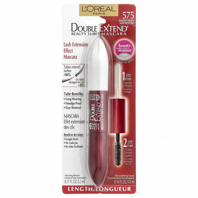 L'Oreal, Double Extend Beauty Tubes, тушь для ресниц, оттенок 575 угольно-черный, 5,2 мл (0,17 жидк. унции)/5 мл (0,16 жидк. унции) L'Oreal, Double Extend Beauty Tubes, тушь для ресниц, оттенок 575 угольно-черный, 5,2 мл (0,17 жидк. унции)/5 мл (0,16 жидк. унции)