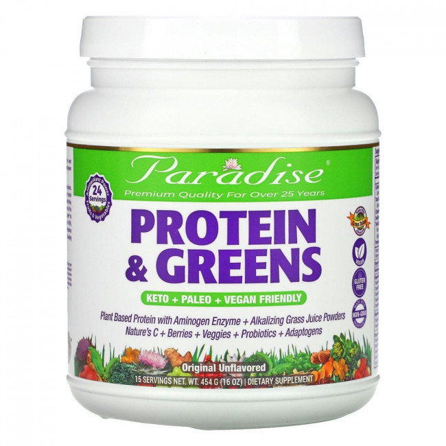 Paradise Herbs, Протеин и зелень, оригинальный вкус, без добавок, 454 г (16 унций) Paradise Herbs, Протеин и зелень, оригинальный вкус, без добавок, 454 г (16 унций)