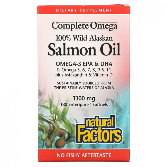 Natural Factors, 100% масло дикого аляскинского лосося, 1300 мг, 180 желатиновых капсул Enteripure Natural Factors, 100% масло дикого аляскинского лосося, 1300 мг, 180 желатиновых капсул Enteripure