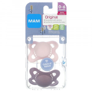 MAM, Original Pacifier, 0-6 Months, Colors of Nature, 2 Count (Discontinued Item)