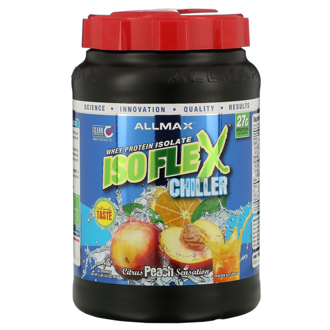 ALLMAX Nutrition, Isoflex Chiller, сверхчистый 100%-ный изолят сывороточного протеина (фильтрация ИСП частицами, заряженными ионами), цитрусово-персиковое ощущение, 2 фунта (907 г) ALLMAX Nutrition, Isoflex Chiller, сверхчистый 100%-ный изолят сывороточного протеина (фильтрация ИСП частицами, заряженными ионами), цитрусово-персиковое ощущение, 2 фунта (907 г)