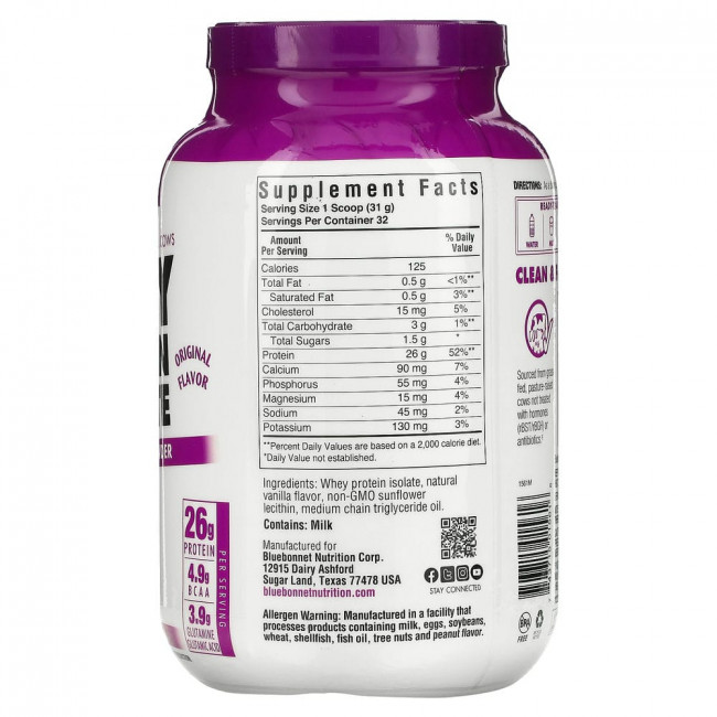 Bluebonnet Nutrition, 100 % натуральный изолят сывороточного белка, с натуральным оригинальным вкусом, 992 г (2,2 фунта) Bluebonnet Nutrition, 100 % натуральный изолят сывороточного белка, с натуральным оригинальным вкусом, 992 г (2,2 фунта)
