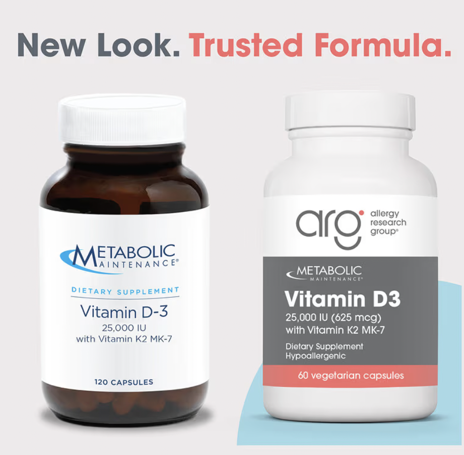 Metabolic Maintenance, Vitamin D-3 with Vitamin K2 MK-7, 25,000 IU, 60 Capsules