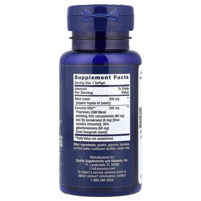 Life Extension, масло из семян черного тмина с Curcumin Elite, 60 капсул Life Extension, масло из семян черного тмина с Curcumin Elite, 60 капсул