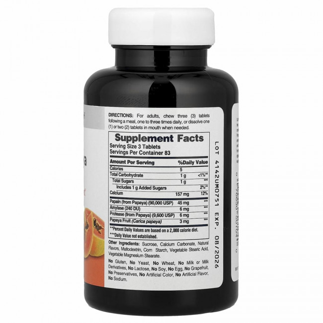 American Health, жевательный оригинальный фермент папайи, 250 жевательных таблеток