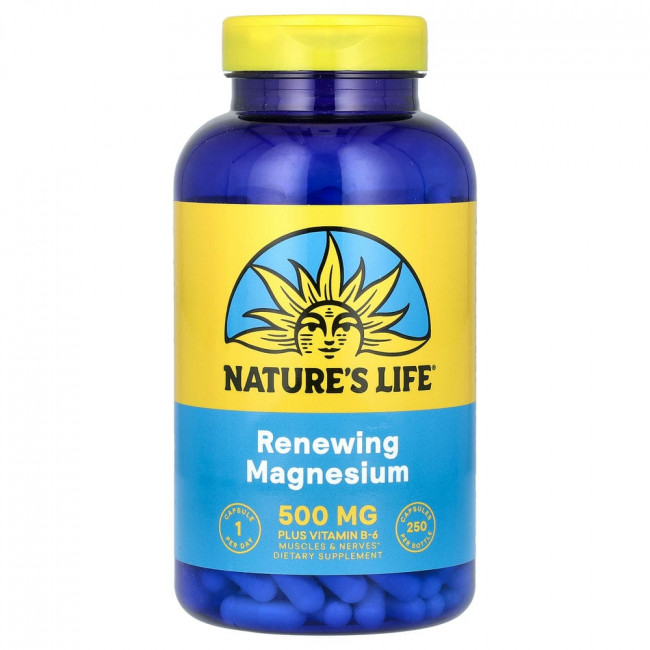 Nature's Life, магний, 500 мг, 250 вегетарианских капсул
