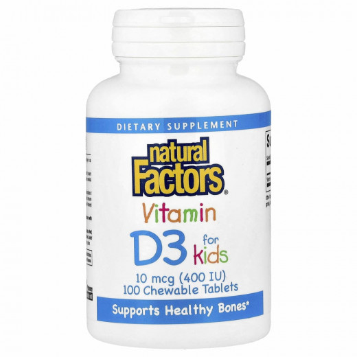 Natural Factors, витамин D3, клубничный вкус, 10 мкг (400 МЕ), 100 жевательных таблеток &mdash; 