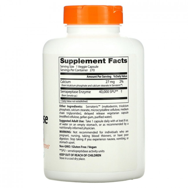 Doctor's Best, серрапептаза, 270 вегетарианских капсул Doctor's Best, серрапептаза, 270 вегетарианских капсул