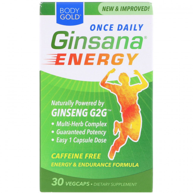 BodyGold, Ginsana Energy, без кофеина, 30 вегетарианских капсул BodyGold, Ginsana Energy, без кофеина, 30 вегетарианских капсул
