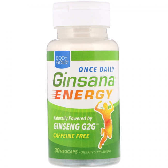 BodyGold, Ginsana Energy, без кофеина, 30 вегетарианских капсул BodyGold, Ginsana Energy, без кофеина, 30 вегетарианских капсул