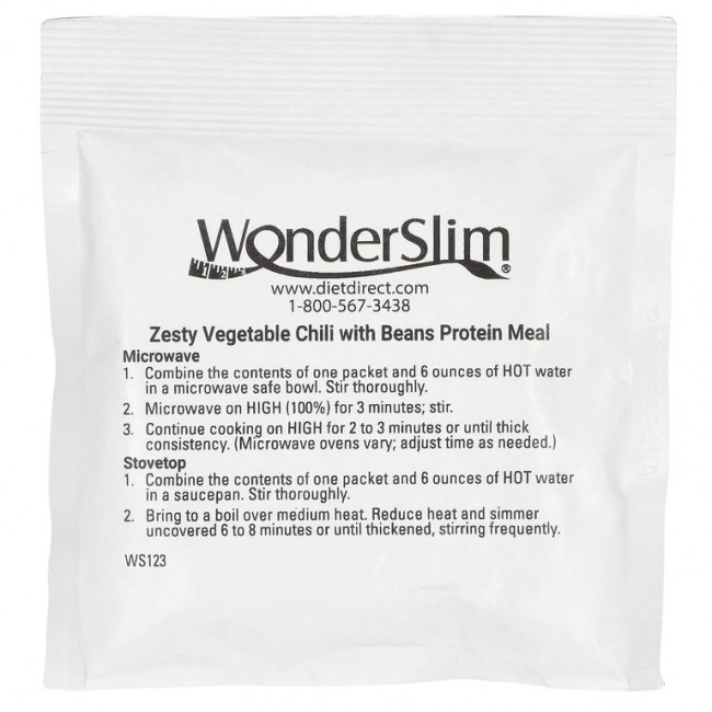 WonderSlim, протеиновая мука, пикантный овощной чили с фасолью, 7 пакетиков по 31 г (1 унция)