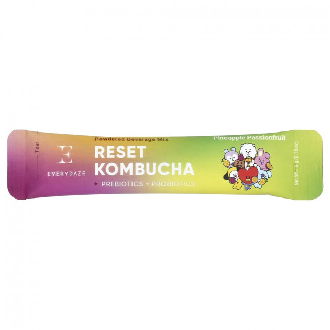 Everydaze, Reset Kombucha, порошковая смесь для напитка, ананас-маракуйя, 10 пакетиков по 5 г каждый.