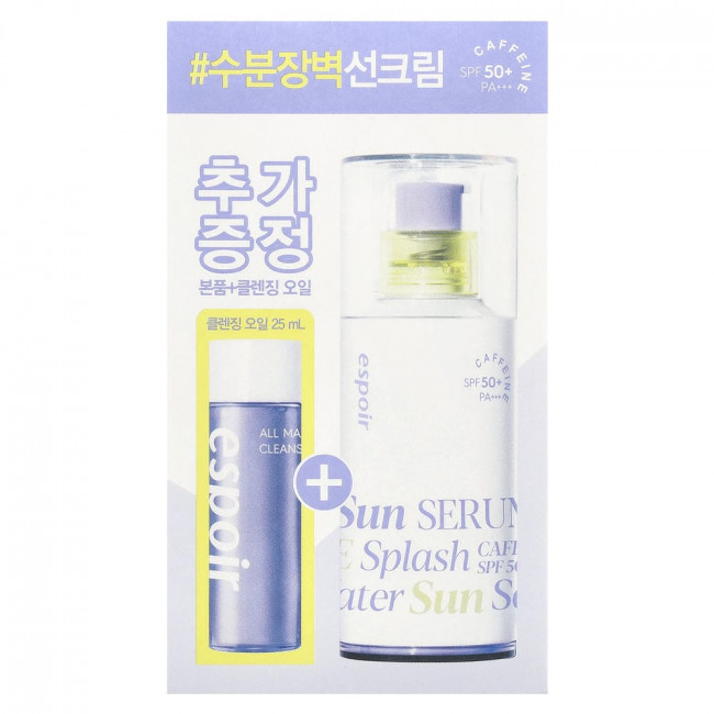 Espoir, солнцезащитная сыворотка Water Splash Sun Serum, SPF 50+ PA+++ и очищающее масло для снятия макияжа, набор из 2 предметов.