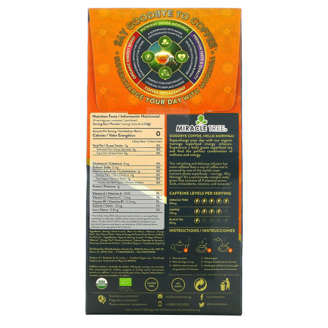 Miracle Tree, Organic Moringa Superfood Energy Infusion, чай из органической моринги с апельсином и маракуйей, 16 пакетиков, 28,8 г (1,01 унции)