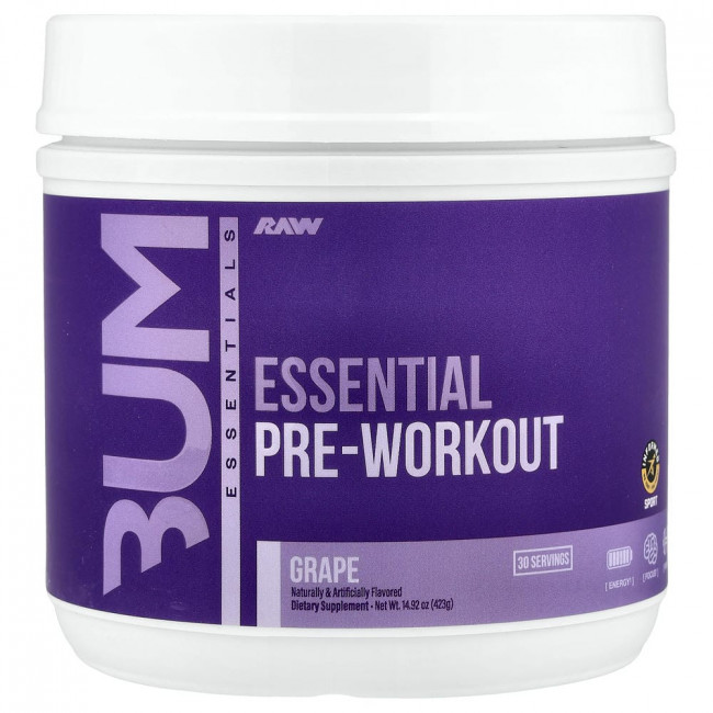 Raw Nutrition, Bum Essentials, Essential Pre-Workout, Grape, 14.92 oz (423 g)
