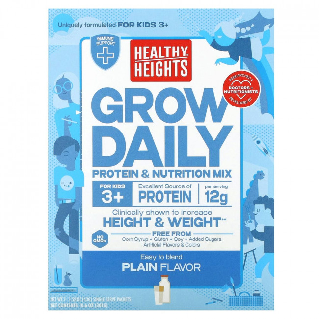 Healthy Heights, Grow Daily, Protein & Nutrition Mix, For Kids 3+, Plain, 7 Packets, 1.52 oz (43 g) Each