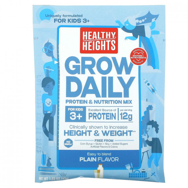 Healthy Heights, Grow Daily, Protein & Nutrition Mix, For Kids 3+, Plain, 7 Packets, 1.52 oz (43 g) Each