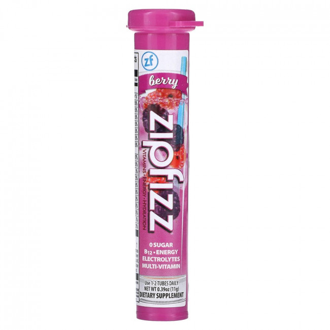 Zipfizz, Смесь для энергетических напитков, ягоды, 20 тюбиков, 11 г (0,39 унции)