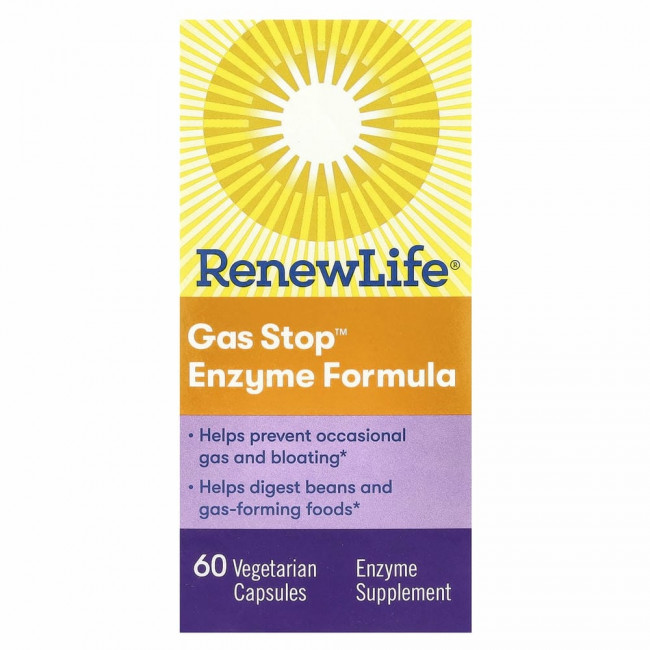 Renew Life, Формула с ферментами против газов, 60 вегетарианских капсул