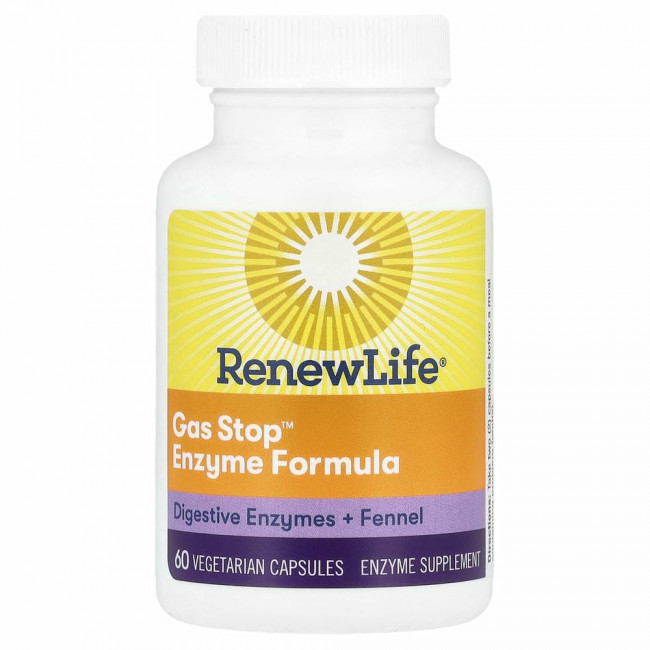 Renew Life, Формула с ферментами против газов, 60 вегетарианских капсул