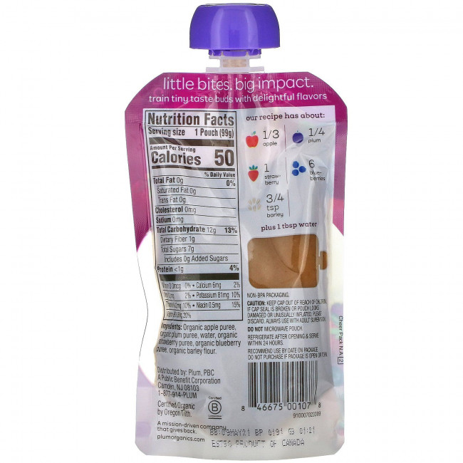 Plum Organics, органическое детское питание, этап 2, яблоко, слива, ягоды и ячмень, 99 г (3,5 унции) Plum Organics, органическое детское питание, этап 2, яблоко, слива, ягоды и ячмень, 99 г (3,5 унции)