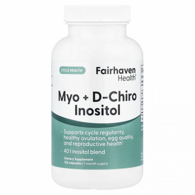 Fairhaven Health, мио-инозитол и D-хиро-инозитол, 120 капсул Fairhaven Health, мио-инозитол и D-хиро-инозитол, 120 капсул