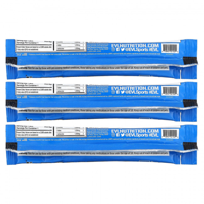EVLution Nutrition, BCAA5000, Blue Raz, 3 пакетика по 9,2 г (0,3 унции)