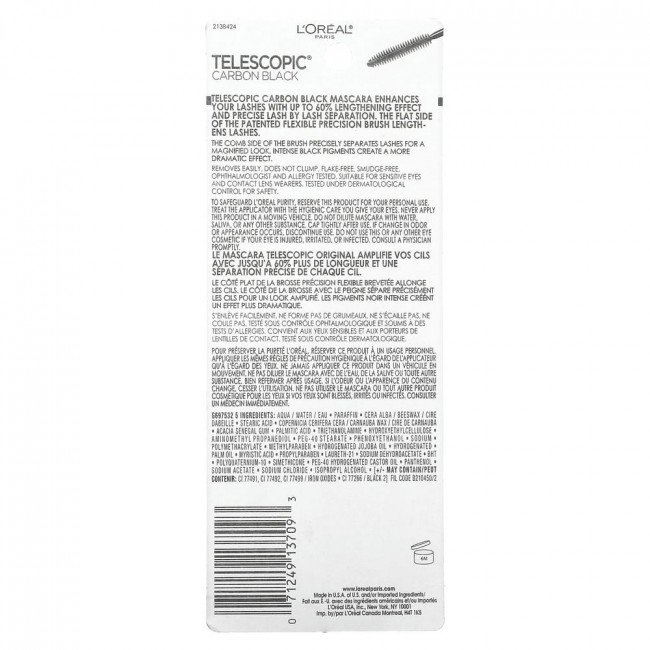 L'Oreal, Telescopic, тушь для ресниц, оттенок 935 угольно-черный, 8 мл (0,27 жидк. унции) L'Oreal, Telescopic, тушь для ресниц, оттенок 935 угольно-черный, 8 мл (0,27 жидк. унции)