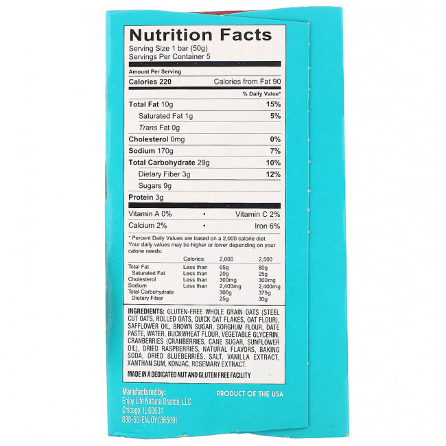 Enjoy Life Foods, Овальный батончик с фруктами и овсянкой, ягодное ассорти, 5 шт., 50 г каждый